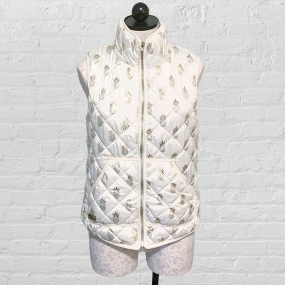 Simply Southern Puffer Vest Gold and White Pineapples Print Small - Picture 3 of 9